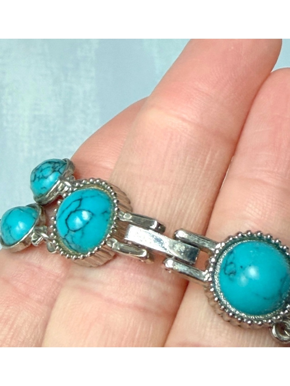 💥SOLD OUT💥Blue Howlite Silver Tone Double Strand Statement Bracelet - Picture 5 of 6